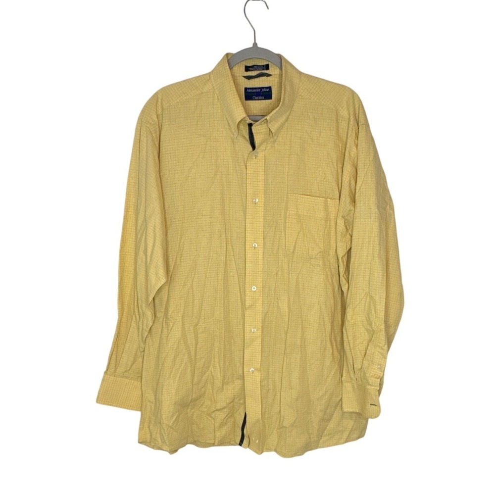 Alexander Julian Classics Mens Yellow Micro Check Cotton‎ Button Down 17 34/35